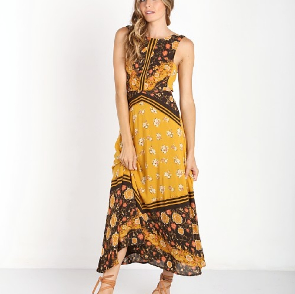 NWT Free People Sunrise Oblivion Maxi Dress in Antique Gold, Size 2